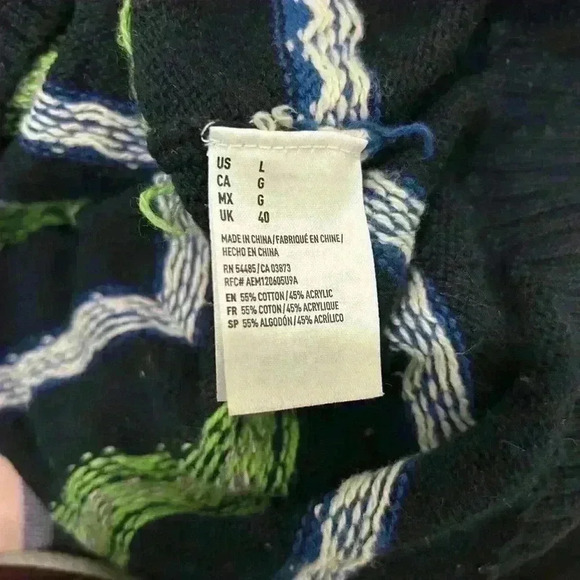 American Eagle Men’s Knit Sweater Striped Blue Green Mock Neck 1/4 Button Size L - Picture 5 of 9